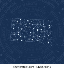 South Dakota network style us state map. Bewitching space style, modern design for infographics or presentation.