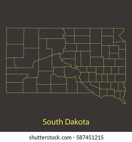 South Dakota outline,stroke of map with administrative division. Vector illustration