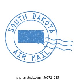 South Dakota post office, air mail, grunge rubber stamp on white background, vector illustration