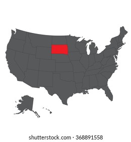 South Dakota red map on gray USA map vector