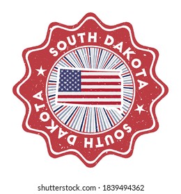 South Dakota round grunge stamp with US state map and country flag. Vintage badge with circular text and stars, vector illustration.