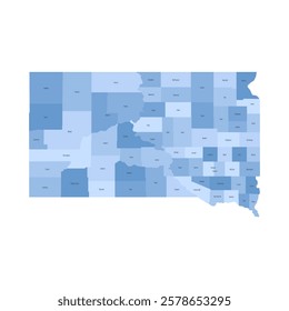 South Dakota, SD - detailed political map of US state. Administrative map divided into counties. Blue map with county name labels. Vector illustration