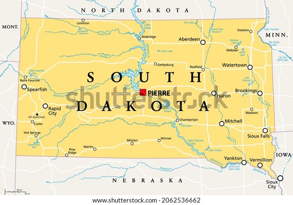 Dakota Del Sur Sd Mapa Político Con La Capital Pierre Y Las