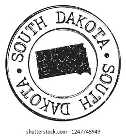 South Dakota Silhouette Postal Passport Stamp Round Vector Icon.