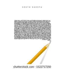 South Dakota sketch scribble map isolated on white background. Hand drawn vector map of South Dakota. Realistic 3D pencil.