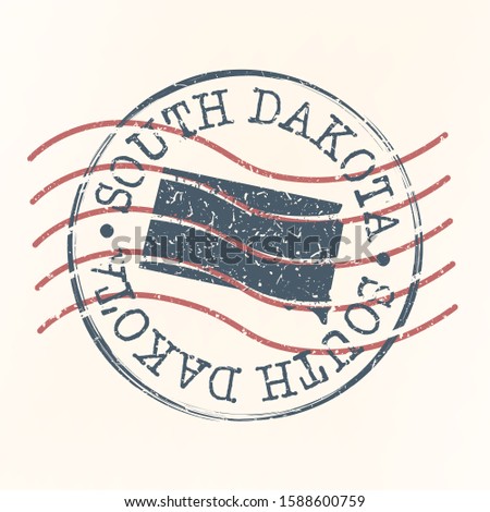 South Dakota Stamp Postal. Map Silhouette Seal. Passport Round Design. Vector Icon. Design Retro Travel.