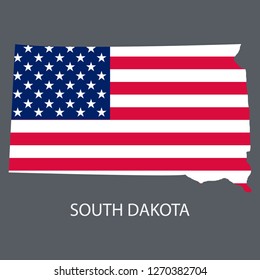 South Dakota state of America with map. Flag print on map of USA for geographic themes. Map of South Dakota state.