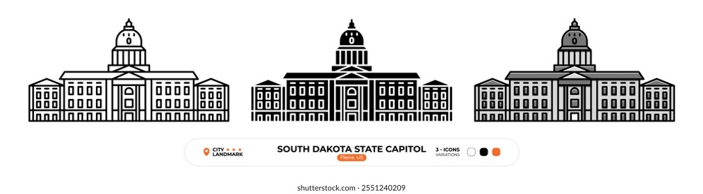 South Dakota State Capitol Line Icon. US Pierre, Capital Color Symbol, Chill Out Sign, Editable Stroke.
