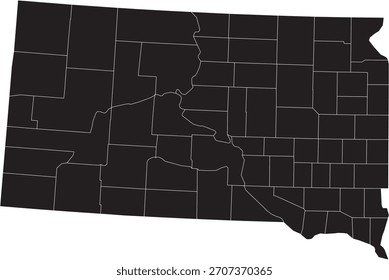 Mapa aislado del estado de Dakota del Sur con las líneas del condado