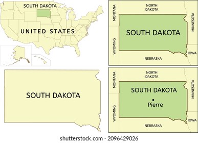 South Dakota state location on map of USA