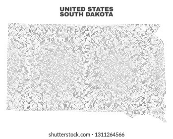 South Dakota State map designed with little points. Vector abstraction in black color is isolated on a white background. Scattered tiny points are organized into South Dakota State map.