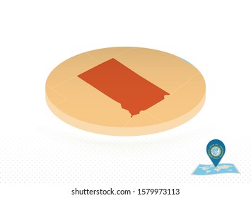 South Dakota state map designed in isometric style, orange circle map of US state South Dakota for web, infographic and more.