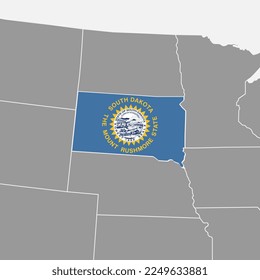 South Dakota State Map mit Flagge. Vektorgrafik.