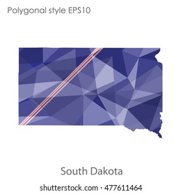 South Dakota state map in geometric polygonal,mosaic style.Abstract gems triangle,modern design background. Vector illustration EPS10