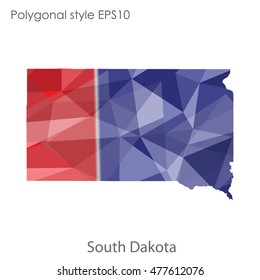 South Dakota state map in geometric polygonal,mosaic style.Abstract gems triangle,modern design background. Vector illustration EPS10