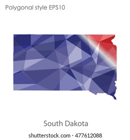 South Dakota state map in geometric polygonal,mosaic style.Abstract gems triangle,modern design background. Vector illustration EPS10