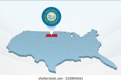 South Dakota state map on United States of America map in perspective. Vector presentation.