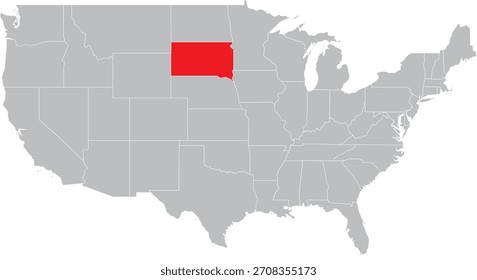 Estado de Dakota del Sur en el mapa de Estados Unidos Vector Editable
