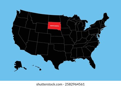 South Dakota State, USA, vector map isolated on United states map. Editable blank vector map of USA.