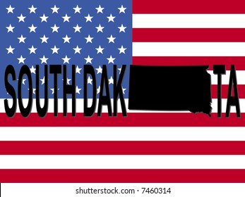 South Dakota text with map on American flag illustration