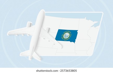 South Dakota Travel Illustration with Plane and National Flag. Ideal for travel agencies, promotional materials, or geographic content related to South Dakota.