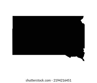 Mapa de Estados Unidos en Dakota del Sur. Mapa estatal SD de Estados Unidos. Línea fronteriza fronteriza entre estados de Dakotan del Sur en blanco y negro Esquema de la forma del territorio geográfico Ilustración Vector Clipart