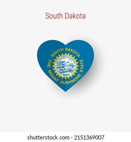 South Dakota US state heart shaped flag. Origami paper cut folded banner. 3D vector illustration isolated on white with soft shadow.