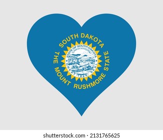 South Dakota USA Heart Flag. SD US Love Shape State Flag. Mount Rushmore State United States of America Banner Icon Sign Symbol Clipart. EPS Vector Illustration.