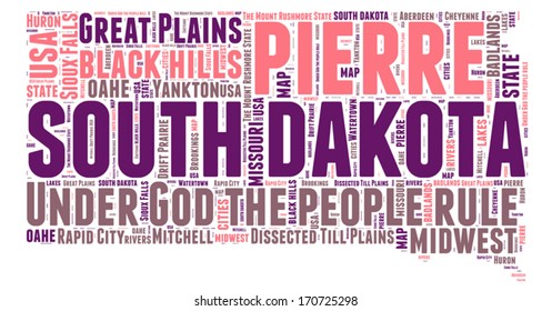 South Dakota USA state map tag cloud vector illustration