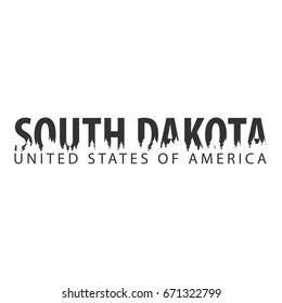 South Dakota. USA. United States of America. Text or labels with silhouette of forest