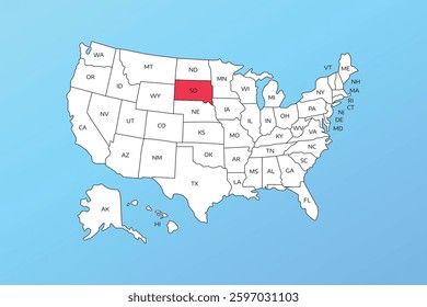 south dakota vector map isolated on United states map. Editable blank vector map of USA