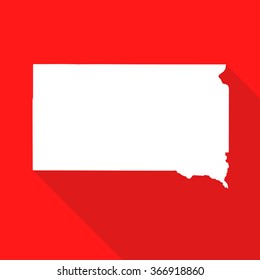 South Dakota white map,border flat simple style with long shadow on red background