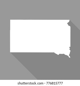 South Dakota white map,border flat simple style with long shadow on grey background