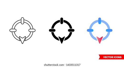 South direction icon of 3 types: color, black and white, outline. Isolated vector sign symbol.