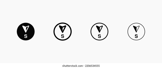 South direction vector icon. Southside arrow vector icon,