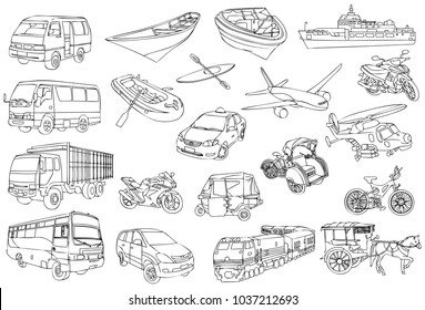 South East Asia Transport Mode Sketch and Outline