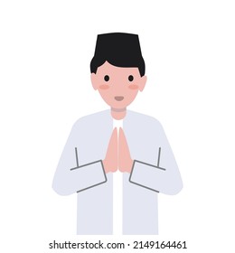 South East Asian Muslim With Head Accessories Greeting Gesture.