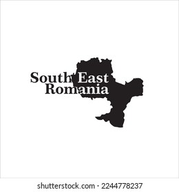 South East Romania map and black lettering design on white background