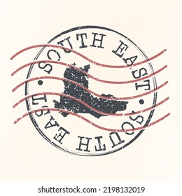 South East, UK Stamp Map Postal. Silhouette. Passport Round Design. Vector Icon. Design Retro Travel National Symbol.