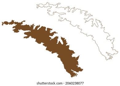 South Georgia island (South Sandwich Islands, South and Latin America, United Kingdom of Great Britain and Northern Ireland, British Overseas Territory) map vector illustration, scribble sketch map