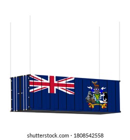 South Georgia and South Sandwich Islands flag symbol on cargo containers hang by chain, the concept import and export transport business of country.