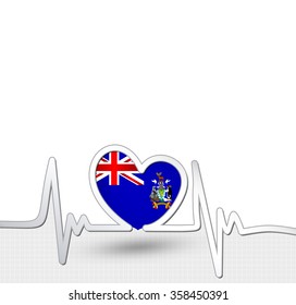 South Georgia and the South Sandwich Islands flag heart and heartbeat line.Patriotic vector background.