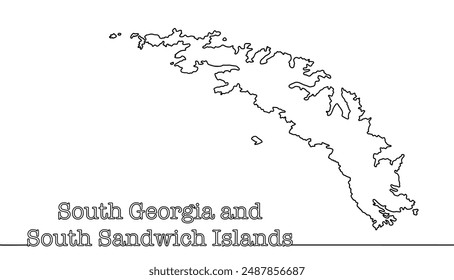 Georgia del Sur e Islas Sandwich del Sur. Mapa dibujado a mano de los territorios insulares del Atlántico Sur.