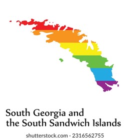 South Georgia and the South Sandwich Islands map shape fill rainbow color isolated on white background. Design concept country accept pride LGBT.