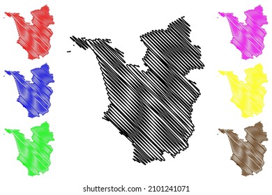 South Goa District (Goa State, Republic Of India) Map Vector Illustration, Scribble Sketch South Goa Map