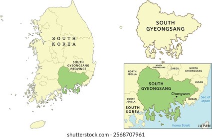 South Gyeongsang Province location on map of South Korea. Capital city is Changwon