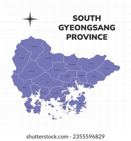 South Gyeongsang province map illustration. Map of the province in South Korea