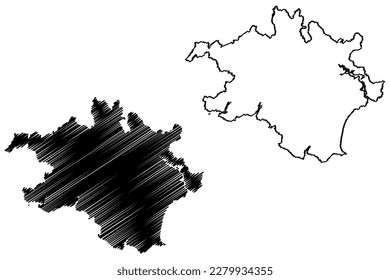 South Hams local government district (United Kingdom of Great Britain and Northern Ireland, ceremonial county Devon or Devonshire, England) map vector illustration, scribble sketch map