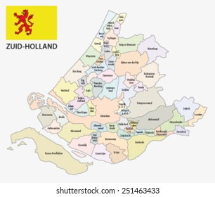 south holland administrative map with flag