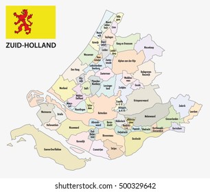 south holland administrative map with flag